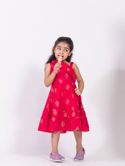 Kasya - Fuchsia Printed Ruffled Dress