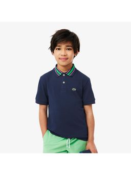 Lacoste - Blue Solid-Palin Collar Petit Pique Polo T-Shirt