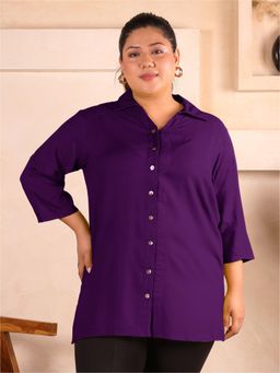 Indietoga - Women'S Plus Size Purple Solid Rayon Longline Shirt