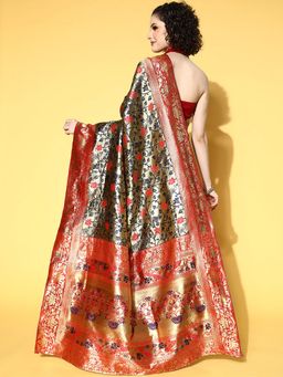 Odette - Silk Blend Navy Blue Woven Design Saree with Unstitched Blouse