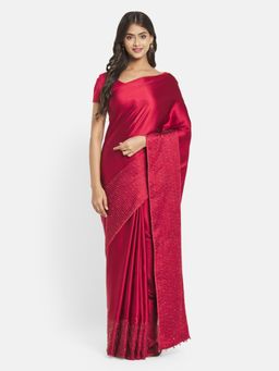 Fabindia - Red Cotton Silk Embellished Saree without Blouse