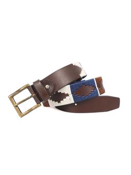 Berbanto - Men Embroidered Rustic Gold Buckle Polo Leather Belt - Brown