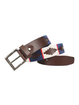 Berbanto - Men Embroidered Gunmetal Buckle Polo Leather Belt - Brown