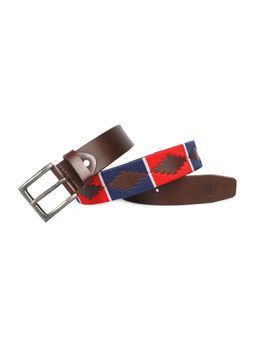 Berbanto - Men Embroidered Gunmetal Buckle Polo Leather Belt - Brown