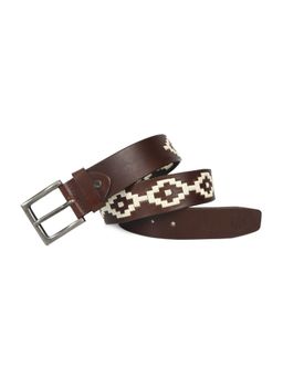 Berbanto - Men Embroidered Gunmetal Buckle Polo Leather Belt - Brown