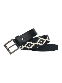 Berbanto - Men Embroidered Gunmetal Buckle Polo Leather Belt - Black