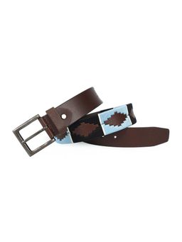 Berbanto - Men Embroidered Gunmetal Buckle Polo Leather Belt - Brown