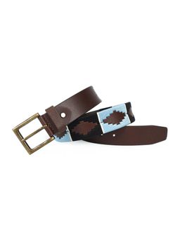 Berbanto - Men Embroidered Rustic Gold Buckle Polo Leather Belt - Brown