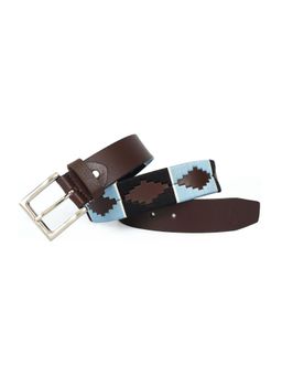 Berbanto - Men Embroidered Satin Silver Buckle Polo Leather Belt - Brown