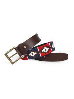 Berbanto - Men Embroidered Rustic Gold Buckle Polo Leather Belt - Brown