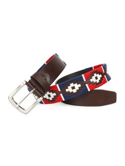 Berbanto - Men Embroidered Classic Silver Buckle Polo Leather Belt - Brown