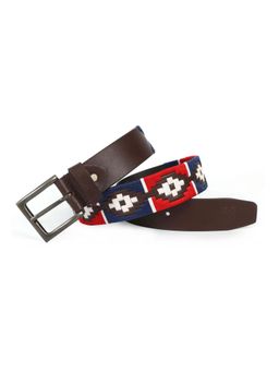 Berbanto - Men Embroidered Gunmetal Buckle Polo Leather Belt - Brown