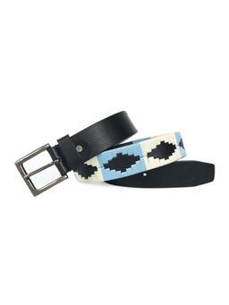 Berbanto - Men Embroidered Gunmetal Buckle Polo Leather Belt - Black