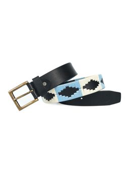 Berbanto - Men Embroidered Rustic Gold Buckle Polo Leather Belt - Black