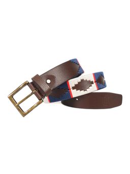 Berbanto - Men Embroidered Rustic Gold Buckle Polo Leather Belt - Brown