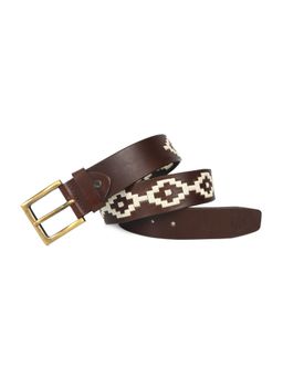 Berbanto - Men Embroidered Rustic Gold Buckle Polo Leather Belt - Brown