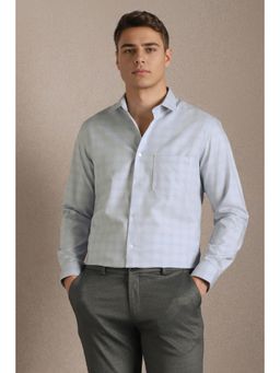Louis Philippe - Blue Textured Collar Neck Shirt
