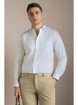Louis Philippe - White Textured Collar Neck Shirt