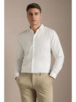 Louis Philippe - White Textured Collar Neck Shirt