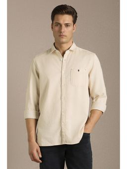 Louis Philippe - Beige Textured Collar Neck Shirt