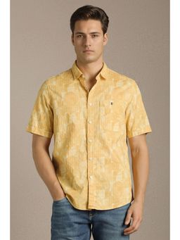 Louis Philippe - Yellow Textured Collar Neck Shirt