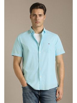 Louis Philippe - Blue Solid Collar Neck Shirt