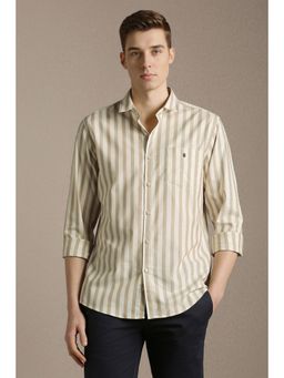 Louis Philippe - Beige Stripes Collar Neck Shirt