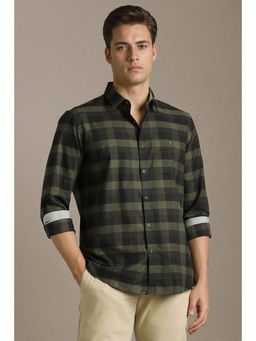 Louis Philippe - Olive Checks Collar Neck Shirt