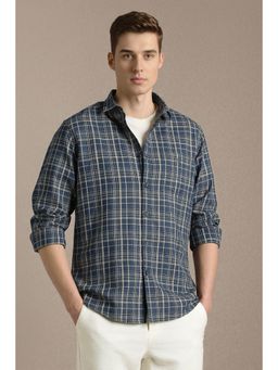 Louis Philippe - Navy Blue Checks Collar Neck Shirt