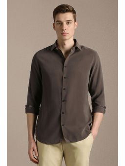 Louis Philippe - Brown Solid Collar Neck Shirt