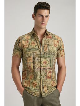 Louis Philippe - Green Printed Collar Neck Shirt