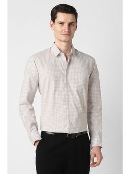 Peter England - Beige Checks Collar Neck Shirt