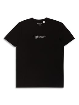 Guess - Black Solid Round Neck T-Shirt
