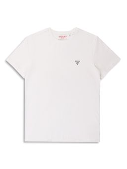 Guess - White Solid Round Neck T-Shirt