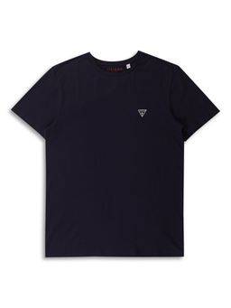 Guess - Navy Blue Solid Round Neck T-Shirt