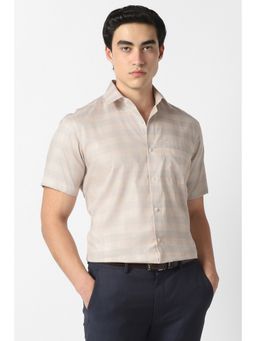 Van Heusen - Beige Checks Collar Neck Shirt