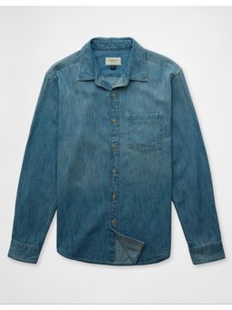 American Eagle - Blue Solid Collar Neck Shirt