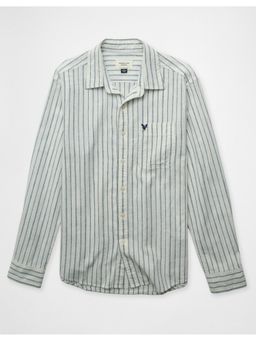American Eagle - White Stripes Collar Neck Shirt