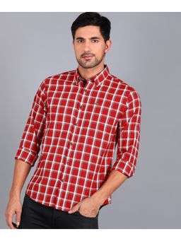 Urbano Fashion - Men Red Cotton Full Sleeve Checkered Shirt