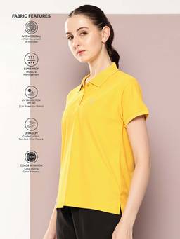 DILLINGER - Yellow Women Half Sleeve Relaxed Fit Polyster Polo T-Shirt