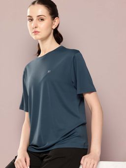 DILLINGER - Navy Blue Women Half Sleeve Round Neck Oversized Polyester T-Shirt