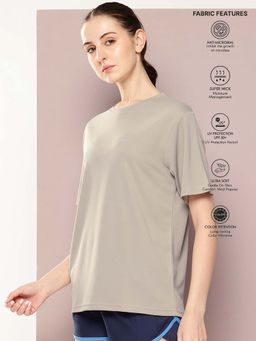 DILLINGER - Taupe Women Half Sleeve Round Neck Oversized Polyester T-Shirt