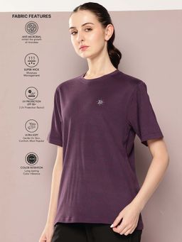 DILLINGER - Wine Women Half Sleeve Round Neck Oversized Polyester T-Shirt