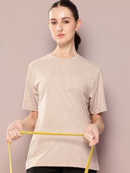 DILLINGER - Beige Women Half Sleeve Round Neck Oversized Polyester T-Shirt