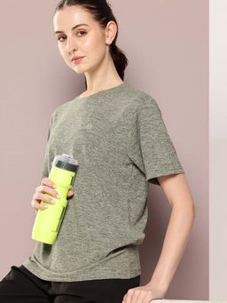 DILLINGER - Olive Women Half Sleeve Round Neck Oversized Polyester T-Shirt