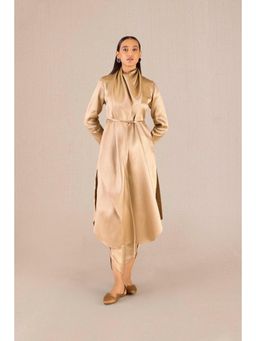 AMPM - Ruhma Gold Textured Full Sleeves Kurta with Dhoti and Belt (Set of 3)