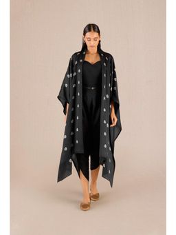 AMPM - Umaya Black Printed Cape with Inner & Dhoti and Belt (Set of 4)