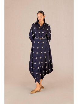 AMPM - Emery Navy Blue Printed Shirt with Dhoti and Belt (Set of 3)