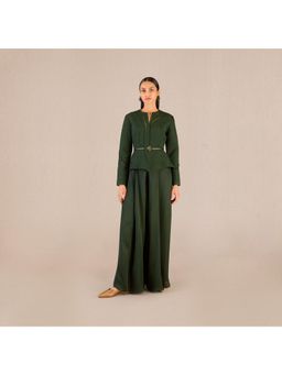 AMPM - Rifat Green Textured Jacket with Palazzo and Belt (Set of 3)