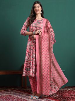 Yufta - Pink Floral Print Maternity A-Line Kurta & Trouser With Dupatta